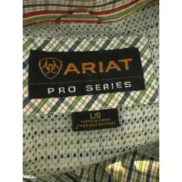 Ariat Pro Series Colorful Blue and Green Plaid Button Down Shirt - Men's Large - Picture 5 of 7